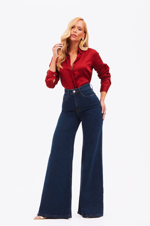 Calça Jeans Pantalona Luxury Cintura Super Alta