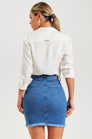 Saia Jeans Modeladora Cintura Alta