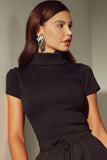 Blusa Canelada Premium Gola Alta Preta
