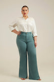 Calça Jeans Modeladora Wide Leg Com Fenda Verde Malva