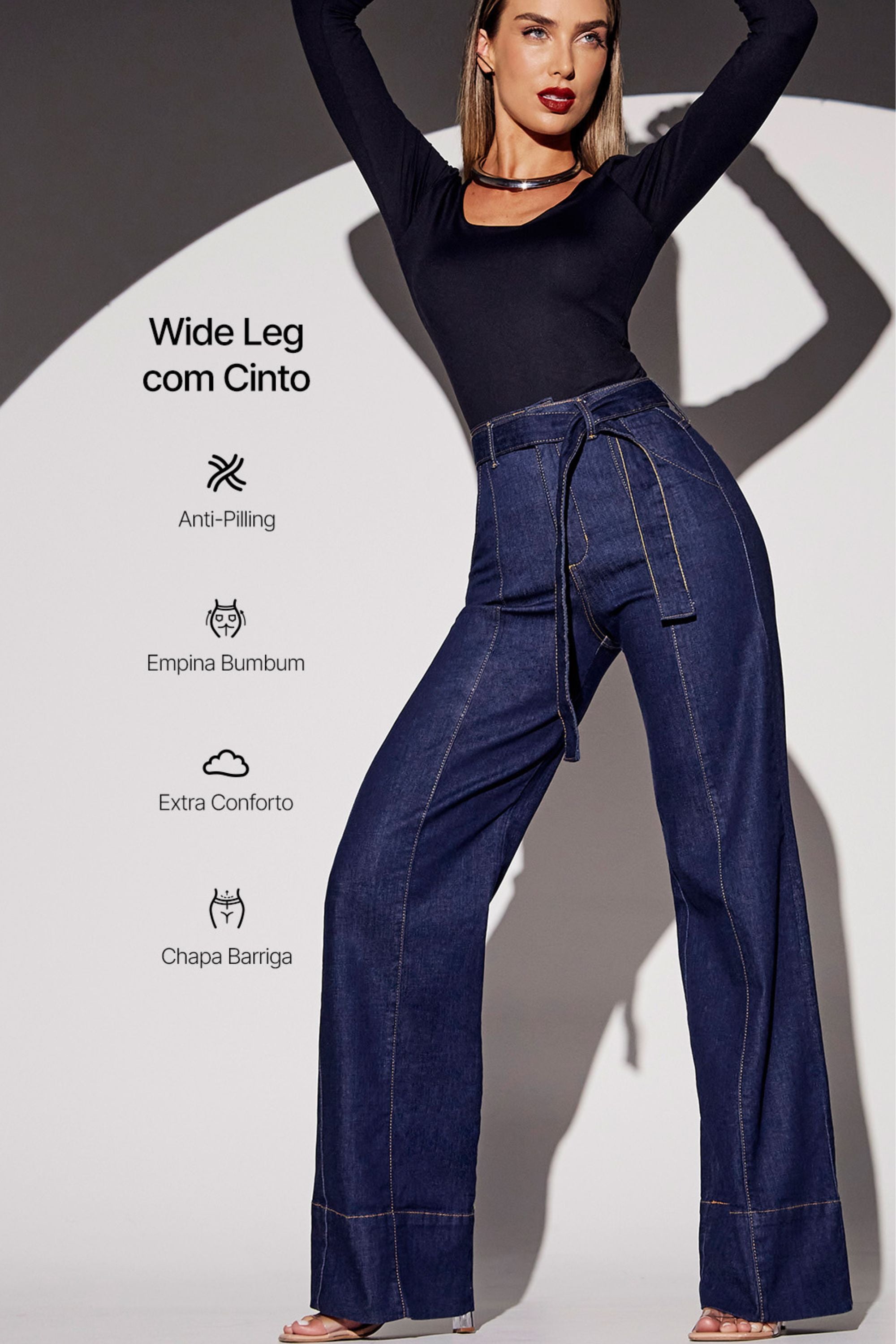 Calça Jeans Feminina Calça Flare Cintura Alta Com Cinto Jeans