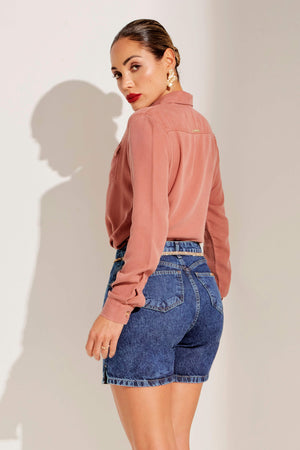 Shorts Jeans Modelador Basic Escuro Cós Super Alto