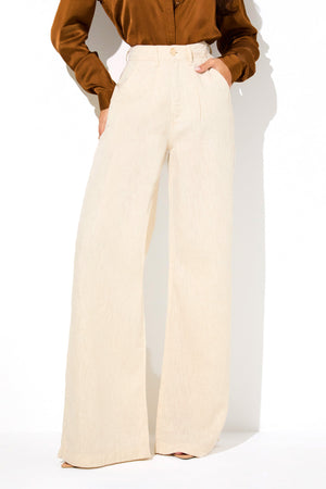 Calça Pantalona de Linho Dunas Areia