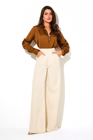 Calça Pantalona de Linho Dunas Areia
