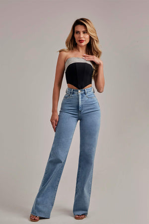 Calça Jeans Modeladora Wide Leg Basic