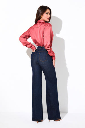 Calça Jeans Wide Leg Ultra Modeladora Cintura Alta Barra Tradicional