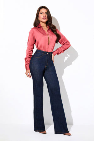 Calça Jeans Wide Leg Ultra Modeladora Cintura Alta Barra Tradicional