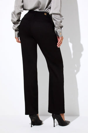 Calça Jeans Reta Estilo Alfaiataria Preto Intenso Cintura Média