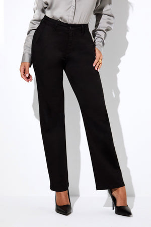 Calça Jeans Reta Estilo Alfaiataria Preto Intenso Cintura Média