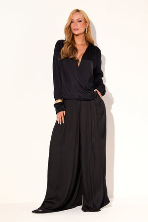 Calça Pantalona Acetinada Essence Preta
