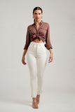 Calça Jeans Modeladora Skinny Off White Cós Alto