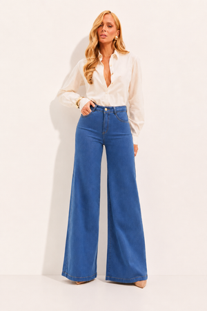 Calça Jeans Pantalona Modeladora Linea Cintura Média