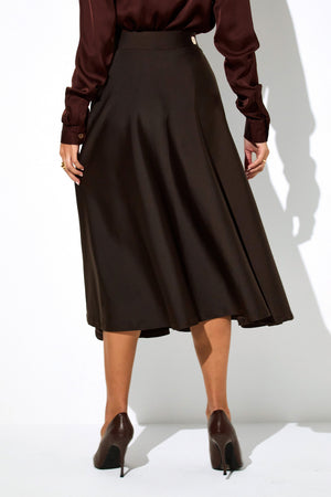 Saia Midi Evasê Glam Coffee QUE NÃO AMASSA