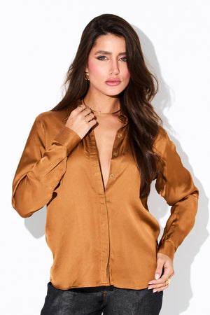 Camisa Feminina de Viscose Acetinada Essence Âmbar