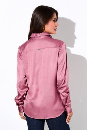 Camisa Feminina de Viscose Acetinada Essence Rosa Malva