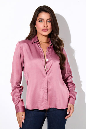 Camisa Feminina de Viscose Acetinada Essence Rosa Malva