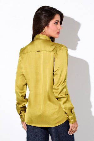 Camisa Feminina de Viscose Acetinada Essence Amarelo Cítrico