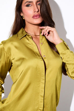 Camisa Feminina de Viscose Acetinada Essence Amarelo Cítrico
