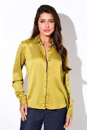 Camisa Feminina de Viscose Acetinada Essence Amarelo Cítrico