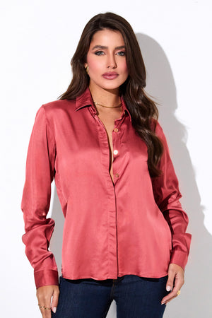Camisa Feminina de Viscose Acetinada Essence Vermelho Begonia