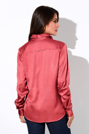 Camisa Feminina de Viscose Acetinada Essence Vermelho Begonia