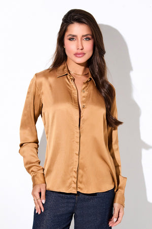 Camisa Feminina de Viscose Acetinada Essence Damasco