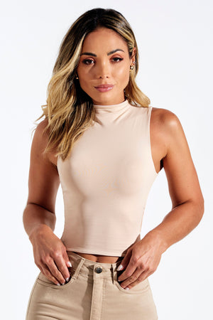 Regata Curve Dupla Face Gola Alta Branco com Nude