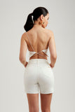 Shorts Jeans Modelador Off White Cós Super Alto