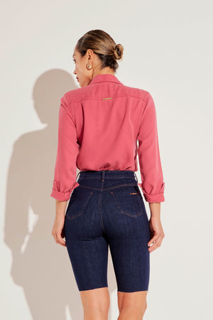 Shorts Jeans Modelador Ciclista Revolucionário Cós Super Alto