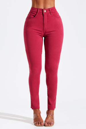 Calça Jeans Modeladora Skinny Viva Magenta Cós Alto
