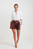 Shorts Jeans Modelador Coffee Cós Super Alto