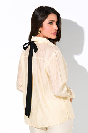 Camisa Feminina com Viscose Essence com Laço Off White