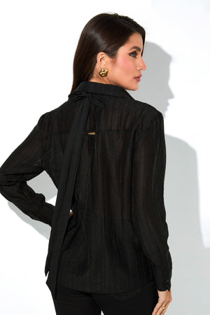 Camisa Feminina com Viscose Essence com Laço Preta