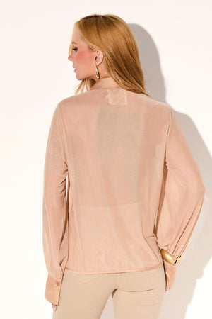 Camisa Feminina Acetinada Manga Transparente Fendi