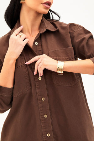 Jaqueta Jeans Coffee Alongada