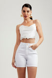 Shorts Jeans Modelador Branco Cós Super Alto
