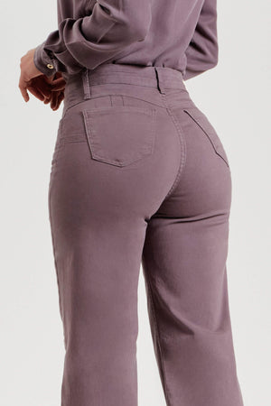 Calça Jeans Modeladora Wide Leg Cós Super Alto Violeta