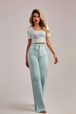 Calça Jeans Modeladora Wide Leg com Fenda Aqua