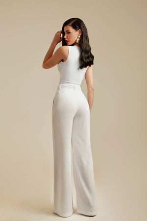 Calça Pantalona de Linho Térmico Estilo Alfaiataria Dunas Branca