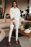 Calça Jeans Modeladora Skinny Off White Cós Alto