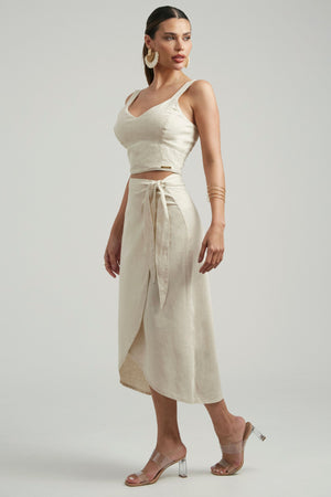 Saia Midi Envelope de Linho Térmico Dunas Areia