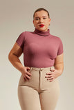 Blusa Canelada Premium Gola Alta Rosa Matte