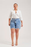 Shorts Jeans Modelador Estonado Claro Destroyed Cós Alto