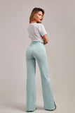 Calça Jeans Modeladora Wide Leg com Fenda Aqua