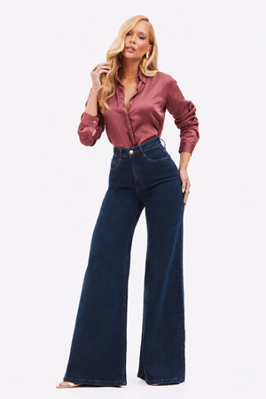 Calça Jeans Pantalona Luxury Cintura Super Alta
