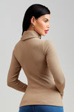 Blusa Canelada Premium Manga Longa Gola Alta Nude