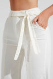 Calça Jeans de Rica Tecnológica Wide Leg Off White Cós Super Alto