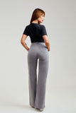 Calça Jeans Modeladora Wide Leg com Fenda Cinza