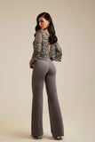 Calça Jeans Modeladora Wide Leg com Fenda Cinza Cós Super Alto