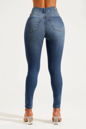 Calça Jeans Skinny Modeladora Inesquecível Cintura Média